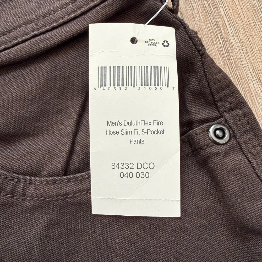 Duluth Trading Flex Fire Hose Pants Mens 40x30 Brown Slim Fit 5-Pocket Workwear